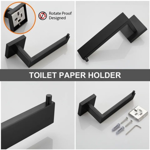 3 Piece Square Design Towel Bar Set Matt Black Modern Bathroom Accessories Hardware Set