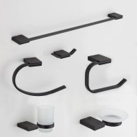 Hotel Wall Mounted Bathroom Hardware 6 Pcs Matte Black Brass Bathroom Accessory Set