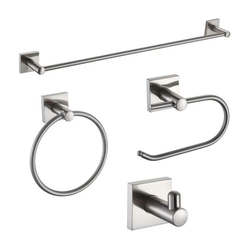 Square Design Bathroom Sanitary Wall Mounted Brushed Nickel Zinc Alloy 6 Pieces Bathroom Accessories Hardware Set