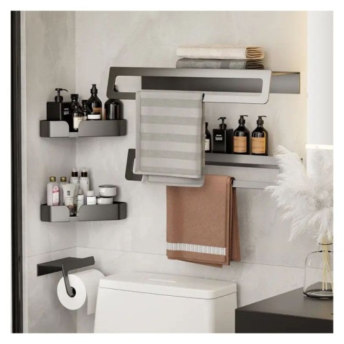 Luxurybathroom Towel Bar Accessory Set Flat Storage Towel Rack Quality Aluminum Wall Mounted Bathroom Accessories Set