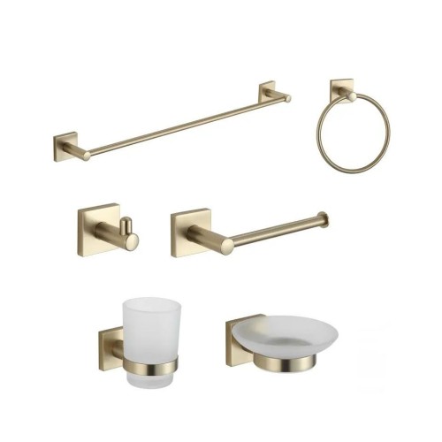 Square Design Bathroom Sanitary Wall Mounted Brushed Nickel Zinc Alloy 6 Pieces Bathroom Accessories Hardware Set