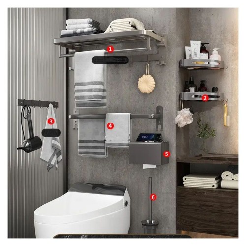 Luxurybathroom Towel Bar Accessory Set Flat Storage Towel Rack Quality Aluminum Wall Mounted Bathroom Accessories Set