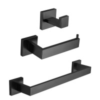 3 Piece Square Design Towel Bar Set Matt Black Modern Bathroom Accessories Hardware Set