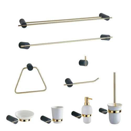 Luxury Bathroom Design Wall Mount Gold Black Brass 6 Pieces Bathroom Accessories Set