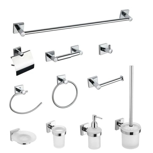 Square Design Bathroom Sanitary Wall Mounted Brushed Nickel Zinc Alloy 6 Pieces Bathroom Accessories Hardware Set