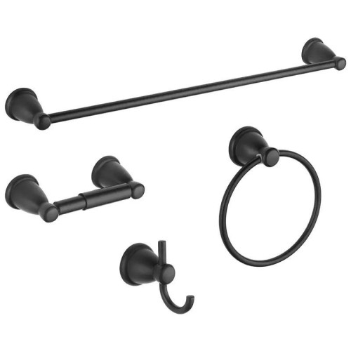 Matte Black Bathroom Hardware Set Modern Bathroom Wall Mounted 4 Pieces Bathroom Accessory Set